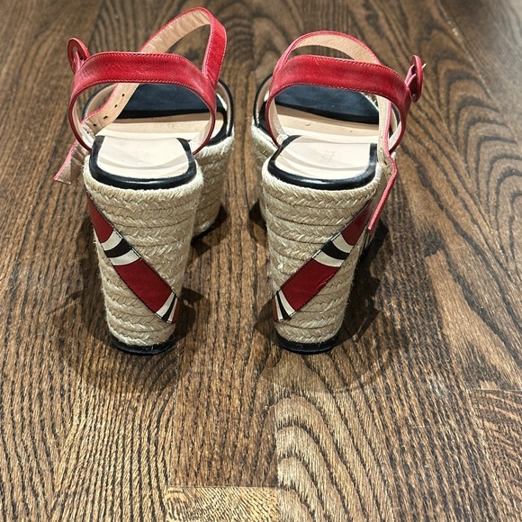 GUCCI  Barbette Snake Appliqué Espadrille Wedge Sandel *Black/Red *Size:IT 39 - Picture 2 of 6